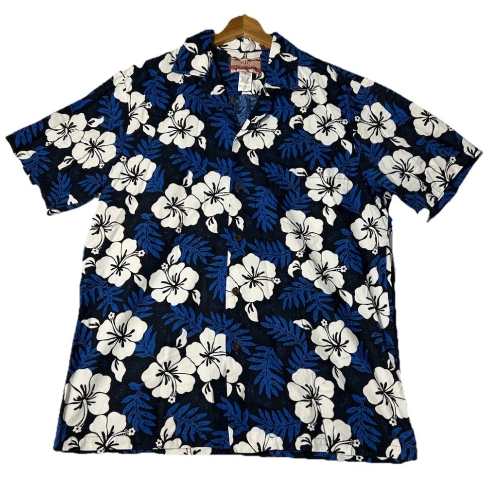 Blue and White Casual Button Down Shirt with Floral Design